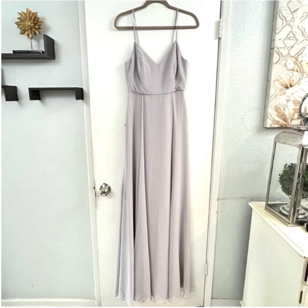 Joanna August Claudette Long Bridesmaid Maxi Dress Silver Bells Sz 6